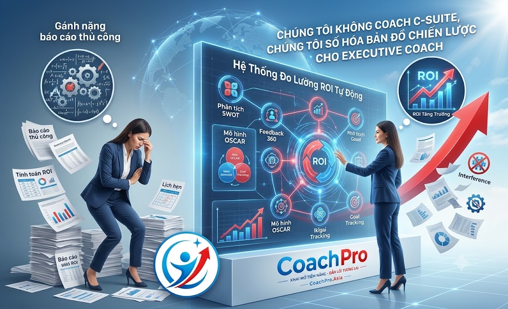 Trực quan hóa lộ trình đo lường hiệu suất thực tế và chỉ số ROI dành riêng cho Business Coach.