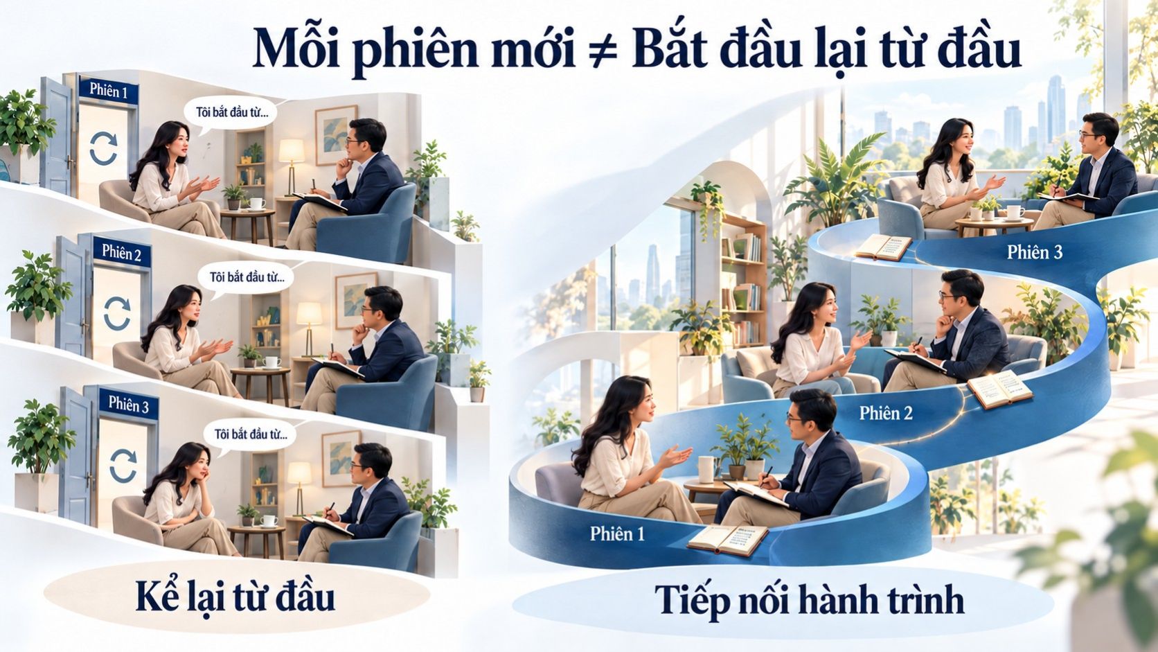 Coachee không phải kể lại toàn bộ câu chuyện ở mỗi phiên Coaching